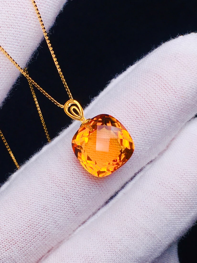 18K Gold Natural Citrine Pendant - 6