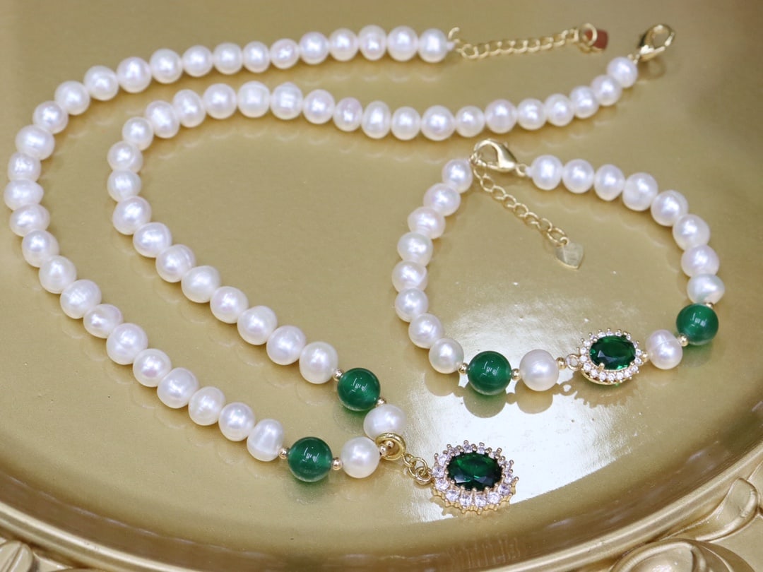 Natural White Pearl Necklace and Bracelet Set - 5