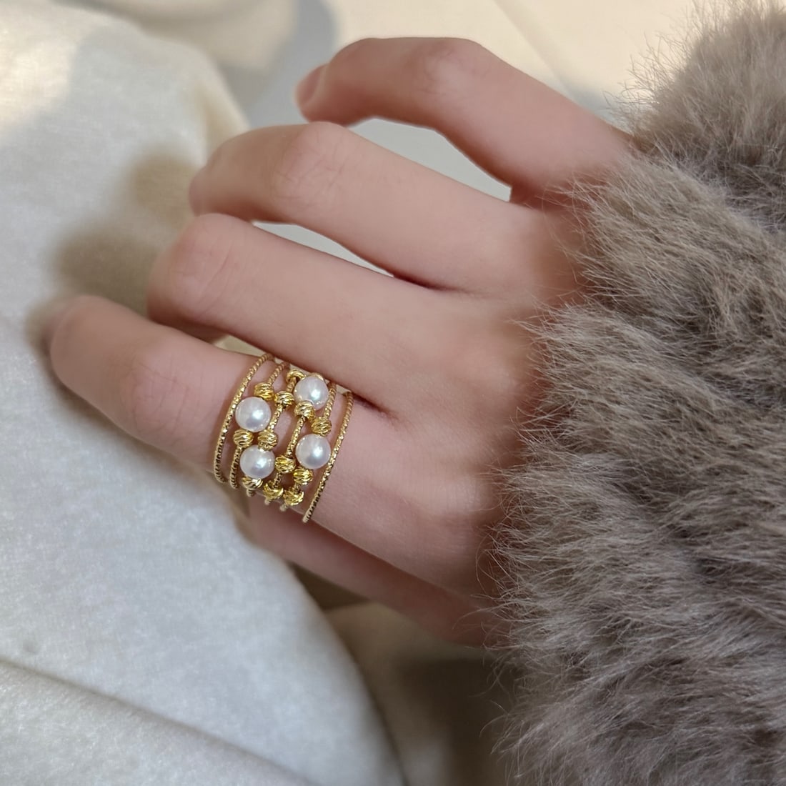 Natural Pearl Multi-Layer Ring - 7
