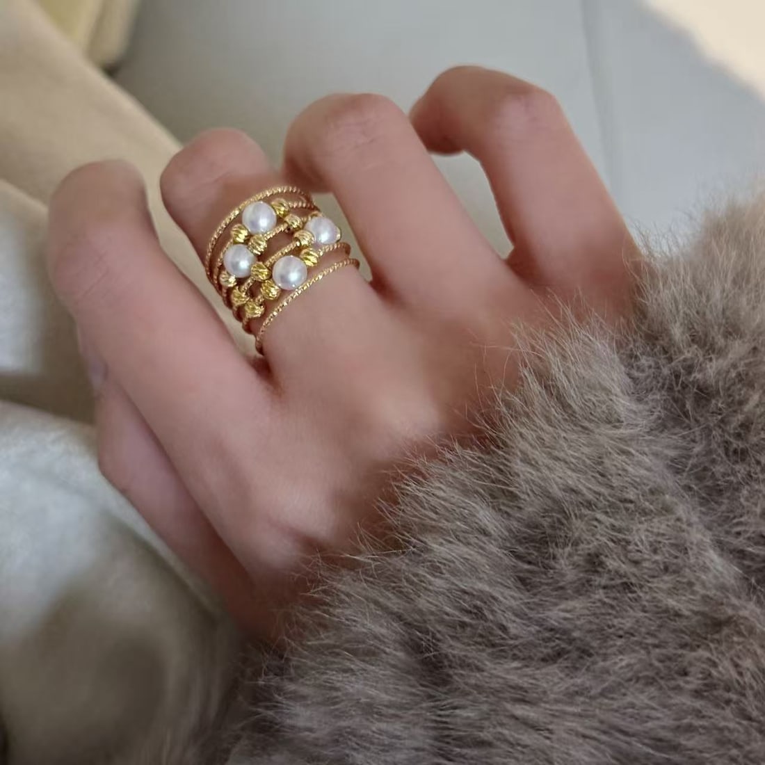 Natural Pearl Multi-Layer Ring - 8