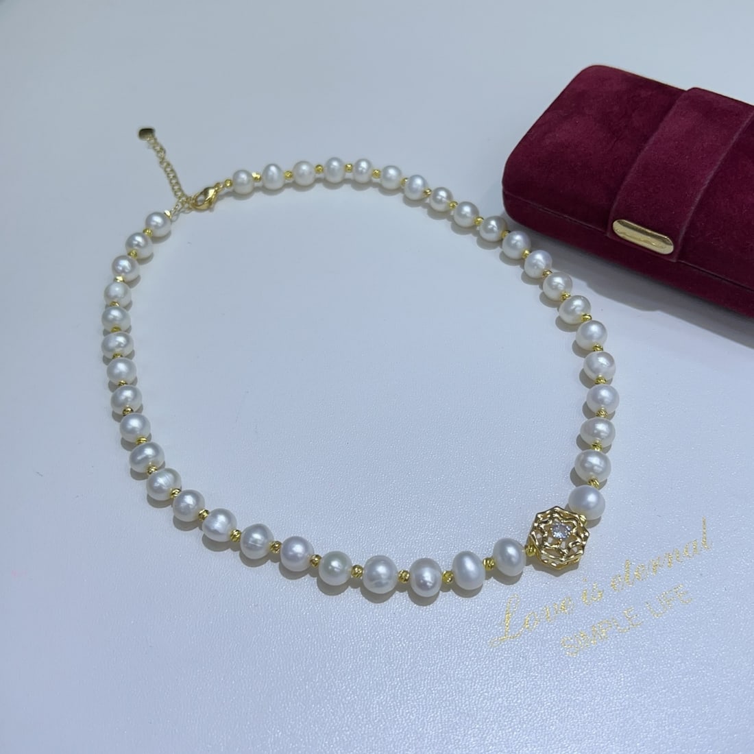 18K Gold Plated Natural Freshwater White Pearl Necklace and Bracelet - 4