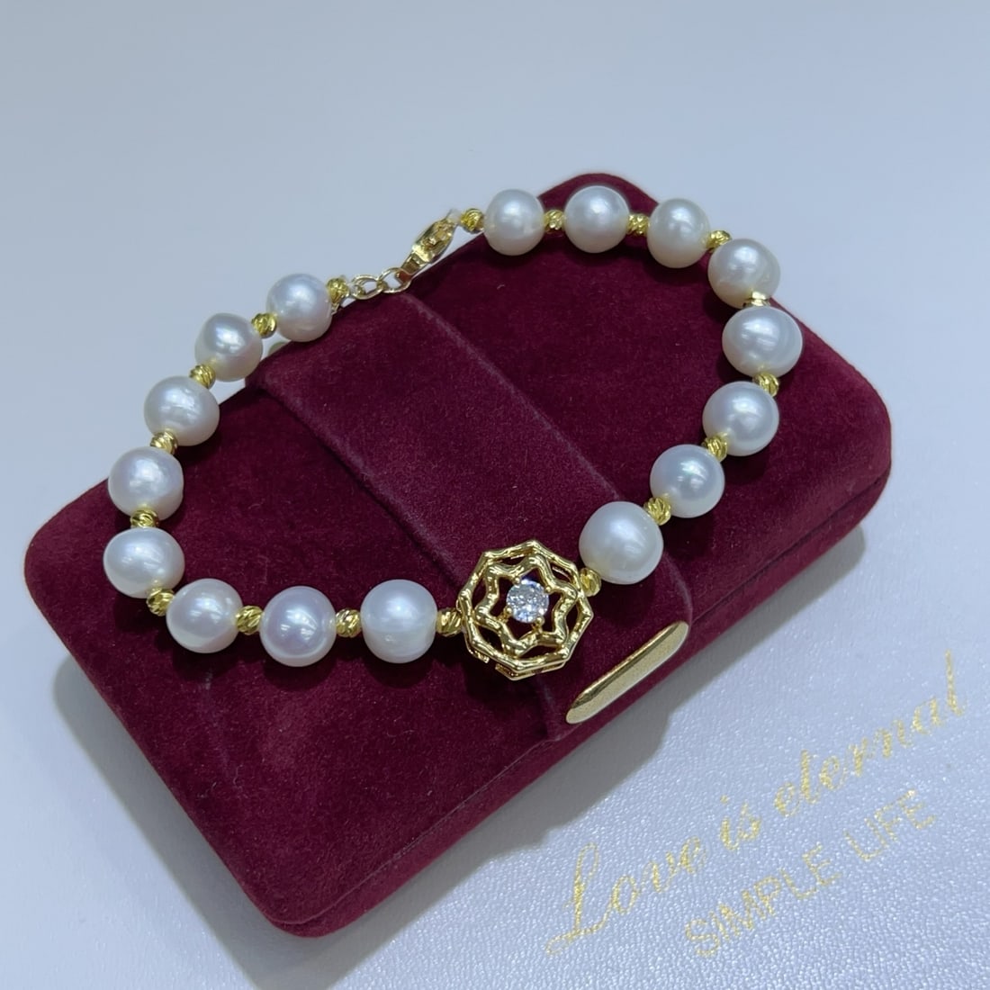 18K Gold Plated Natural Freshwater White Pearl Necklace and Bracelet - 6