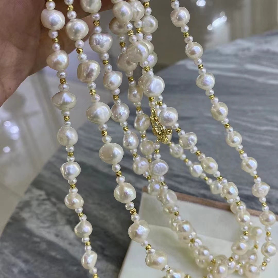 Natural Freshwater Baroque Pearl Sweater Necklace - 4