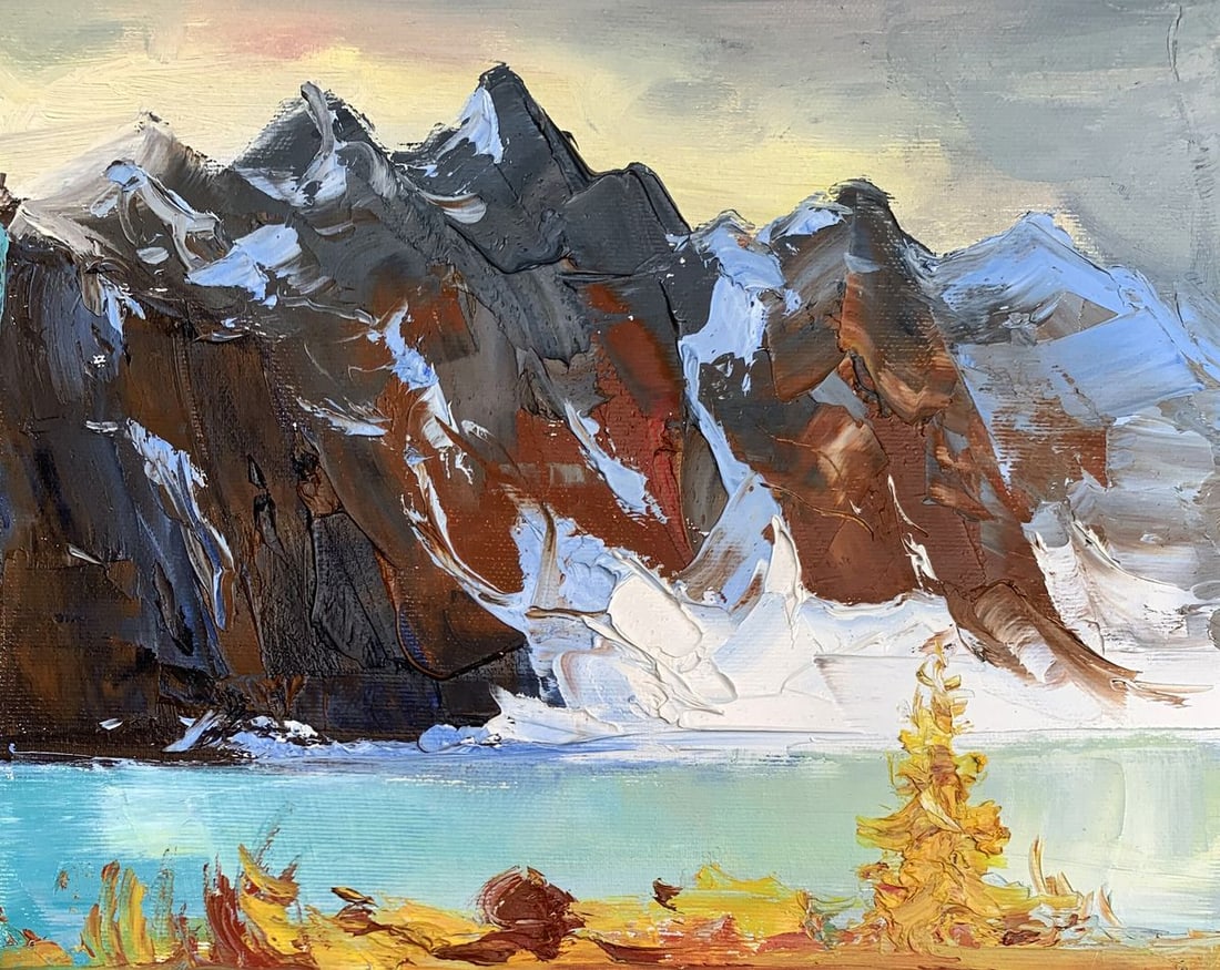 Oil painting Huge mountains Tatyana Derdey: Title: Oil painting Huge mountains Tatyana Derdey Description: No.AAA3301"Huge Mountains" is a striking Oil painting that magnificently captures the grandeur and ruggedness of towering mountain peaks.
