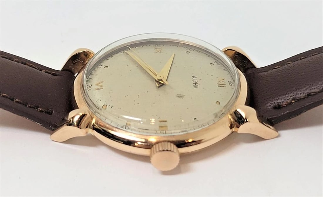 Vintage 18k Rose Gold ALPHA Winding Watch c.1950s Ref 8750* EXLNT* SERVICED - 5