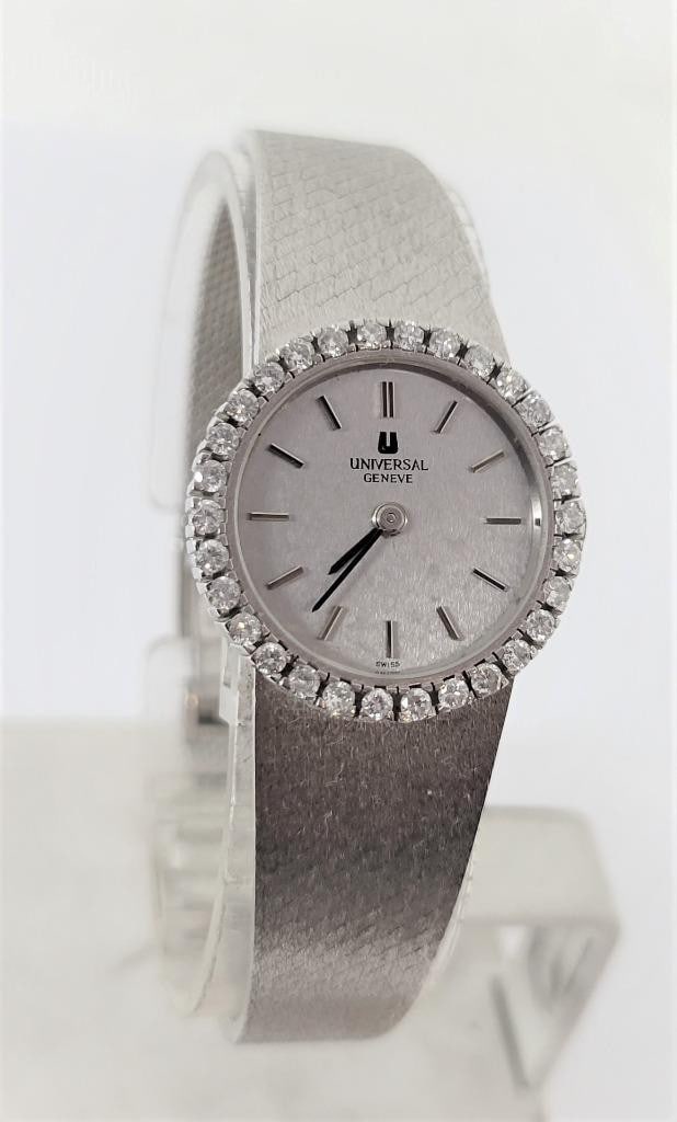 Vintage 18k White UNIVERSAL GENEVE Winding Ladies Watch 1 ct Diamond Bezel F/VS1 (1 of 12)
