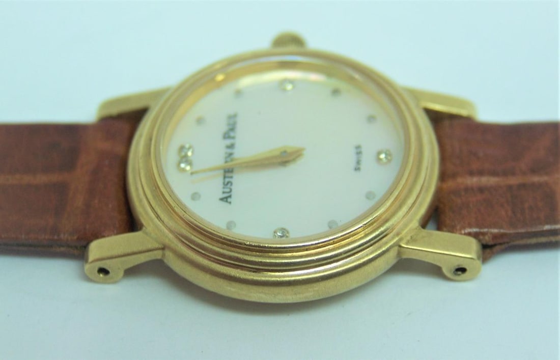 Solid 18k Ladies AUSTERN & PAUL Watch with Mother-of-Pearl Diamond Hour Markers - 10
