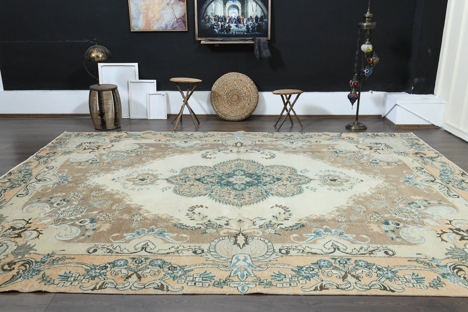 9'7x12'8 ft, BEIGE FLORAL RUG - 9