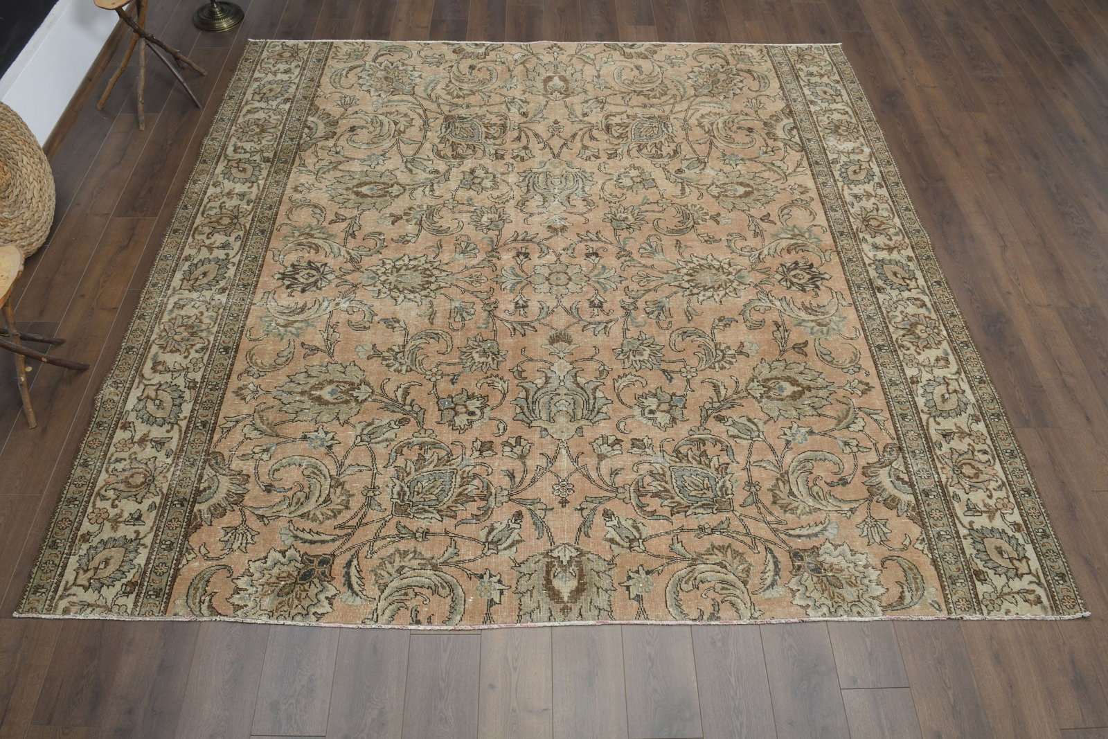 9'3x9'9 ft, UNIQUE PERSIAN RUG: Title: 9'3x9'9 ft, UNIQUE PERSIAN RUG Description: This Turkish one-of-a-kind Anatolian Vintage Rug is hand-knotted and handwoven by the most skilled artisans who use pure wool, in muted, natural tone