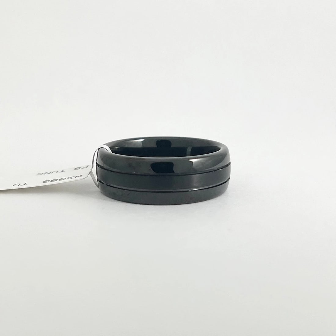 Men's Black Grooved Wedding Band Ring Tungsten Carbide, Size 10, 8 mm - 6