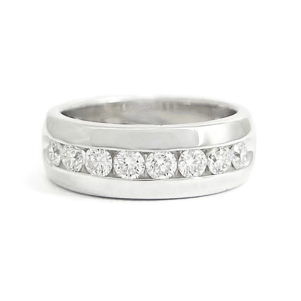 Men's Wide Diamond Channel-Set Wedding Band Ring 14K White Gold, .83 CTW (1 of 8)