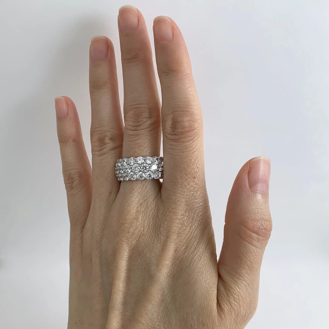 Wide CZ Cubic Zirconia Eternity Wedding Band Ring Sterling Silver, 11.24 Grams - 3