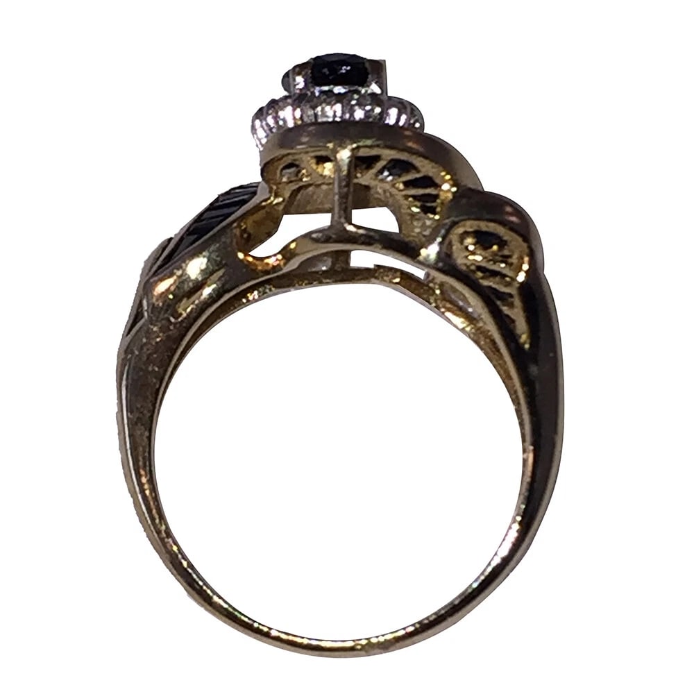 Vintage 14 kt Gold Diamond and Blue Sapphire Ring - 5