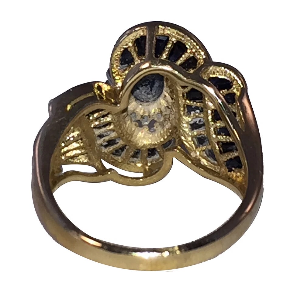Vintage 14 kt Gold Diamond and Blue Sapphire Ring - 6