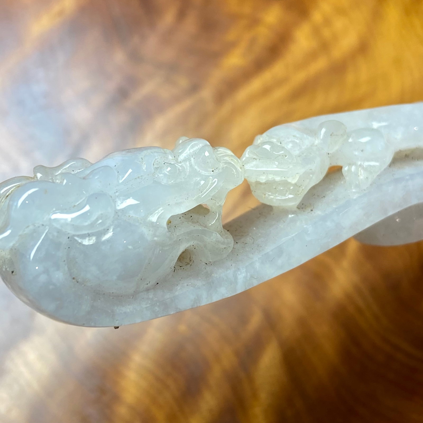 Antique Chinese White Jade Icy Jadeite Jade Dragon Belt Hook - 16