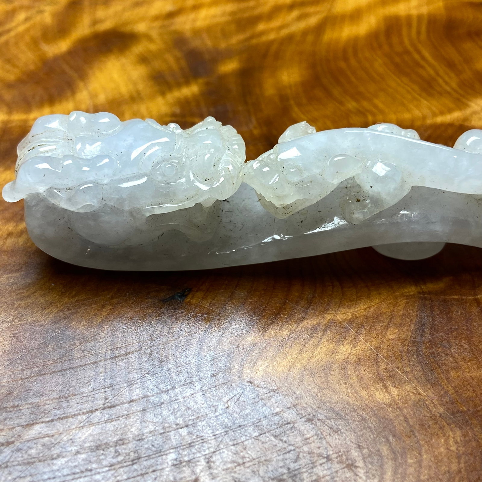 Antique Chinese White Jade Icy Jadeite Jade Dragon Belt Hook - 19