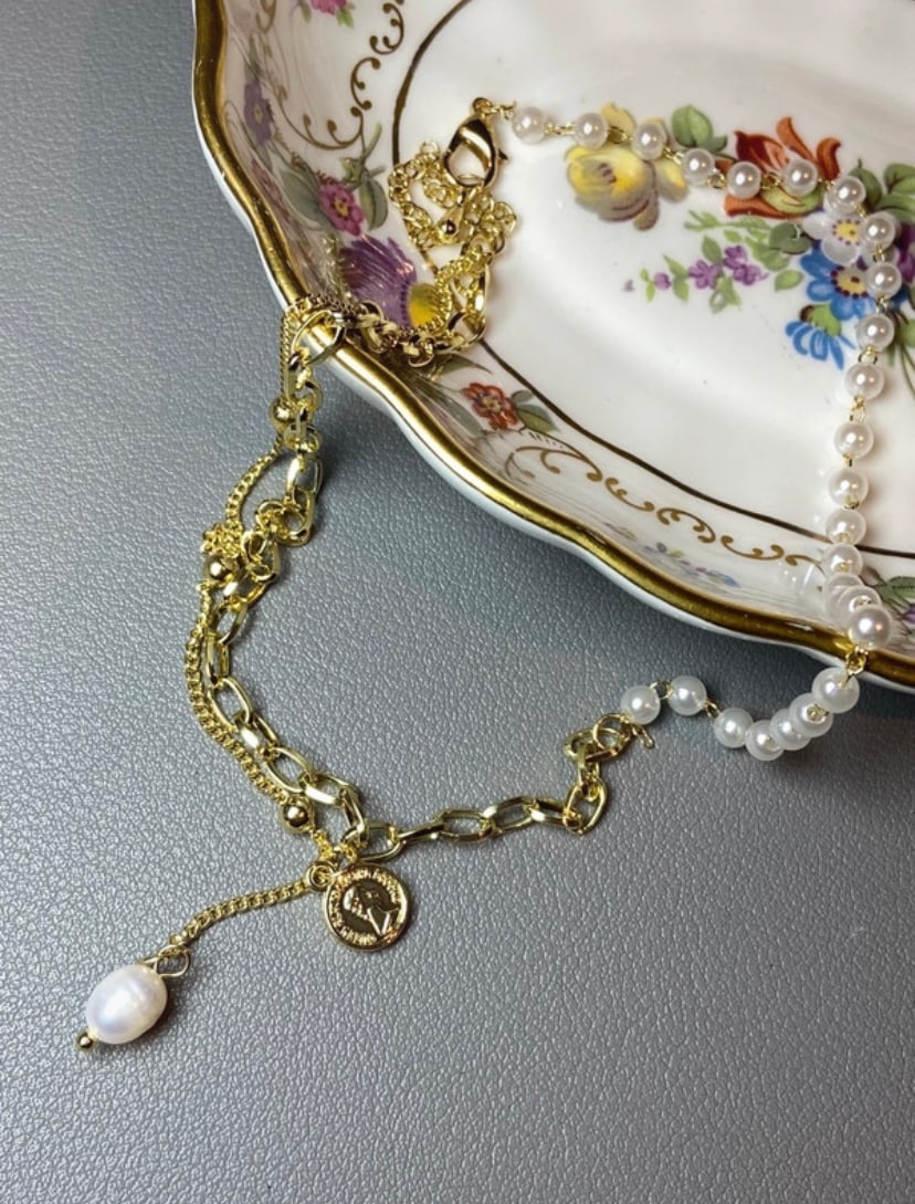 Fresh water pearl pendant 18k gold plated Belcher link chain pearl chain beads chain necklace - 3
