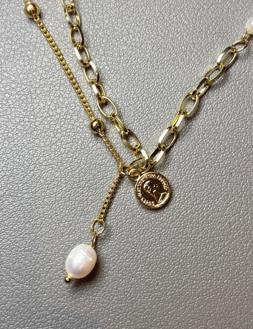 Fresh water pearl pendant 18k gold plated Belcher link chain pearl chain beads chain necklace - 6