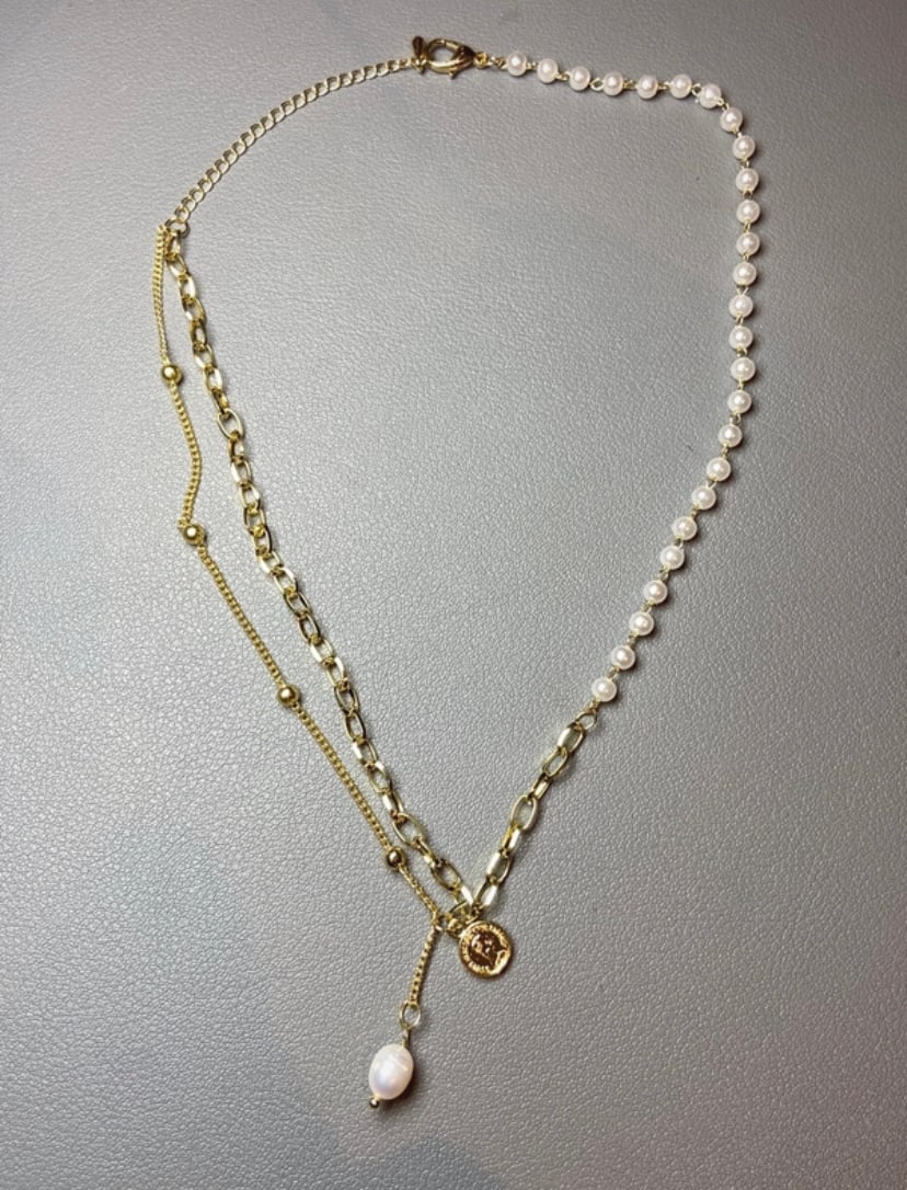 Fresh water pearl pendant 18k gold plated Belcher link chain pearl chain beads chain necklace - 7