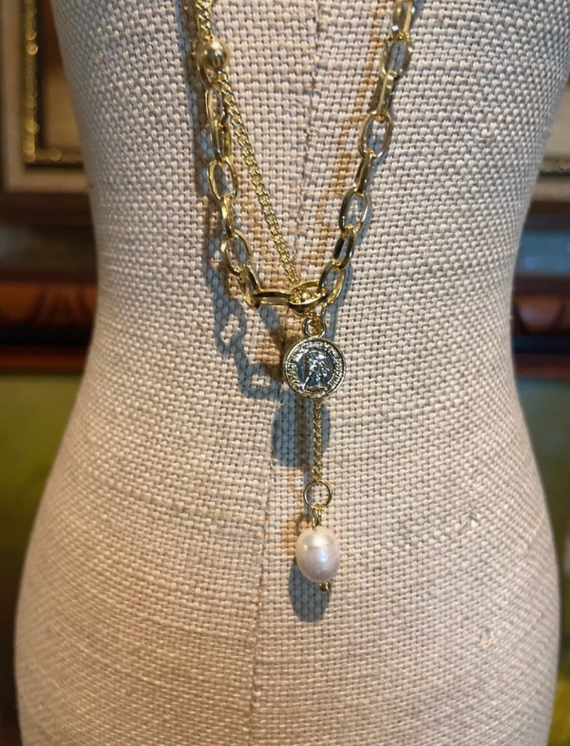 Fresh water pearl pendant 18k gold plated Belcher link chain pearl chain beads chain necklace - 8
