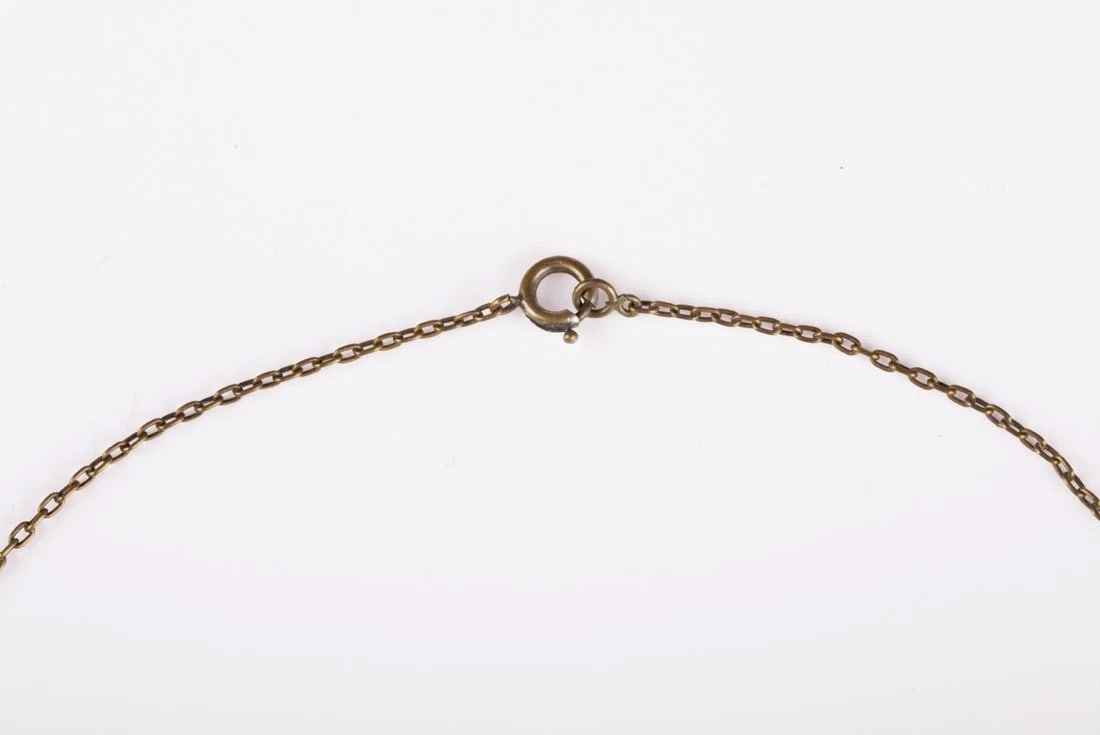 Art Deco Brass and Blue Paste Drop Necklace - 6