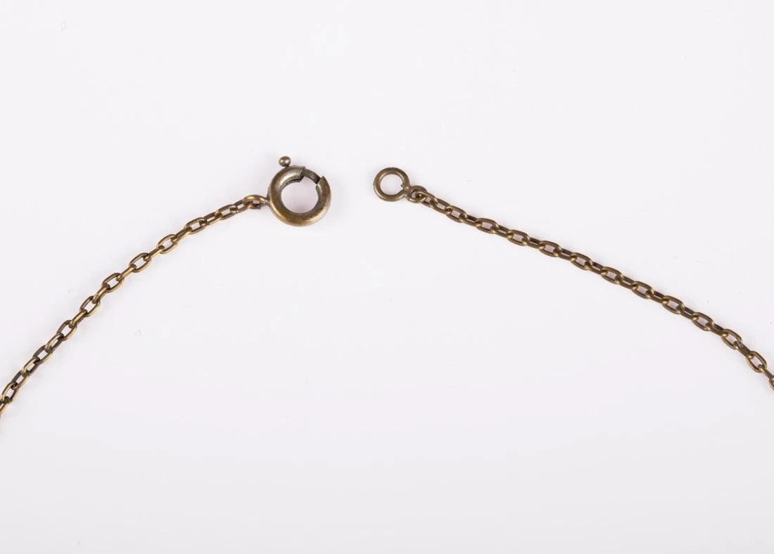 Art Deco Brass and Blue Paste Drop Necklace - 7