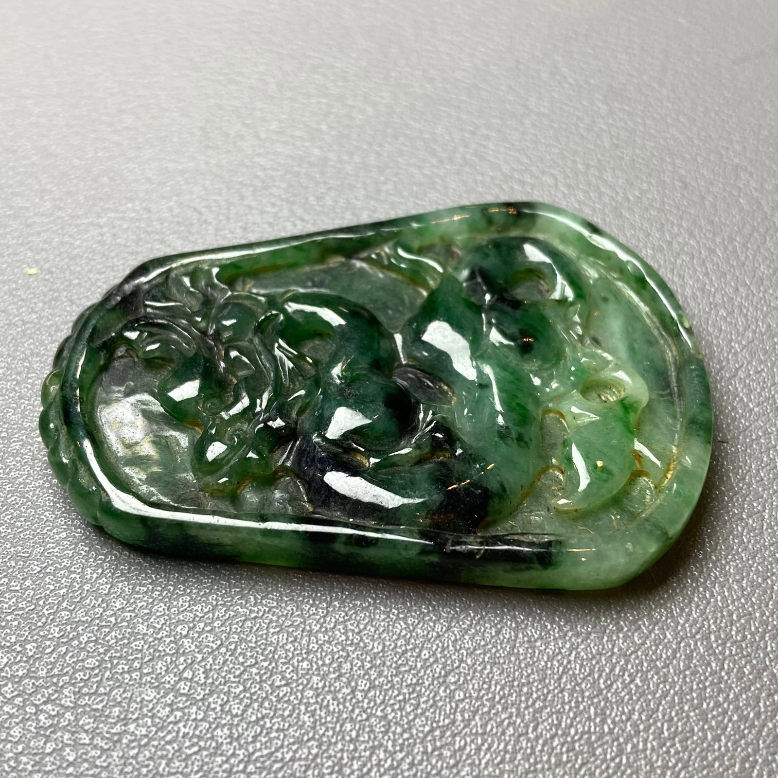 Antique Chinese Natural Dark Green Jadeite Jade Pendant carved ancient dragon - 10