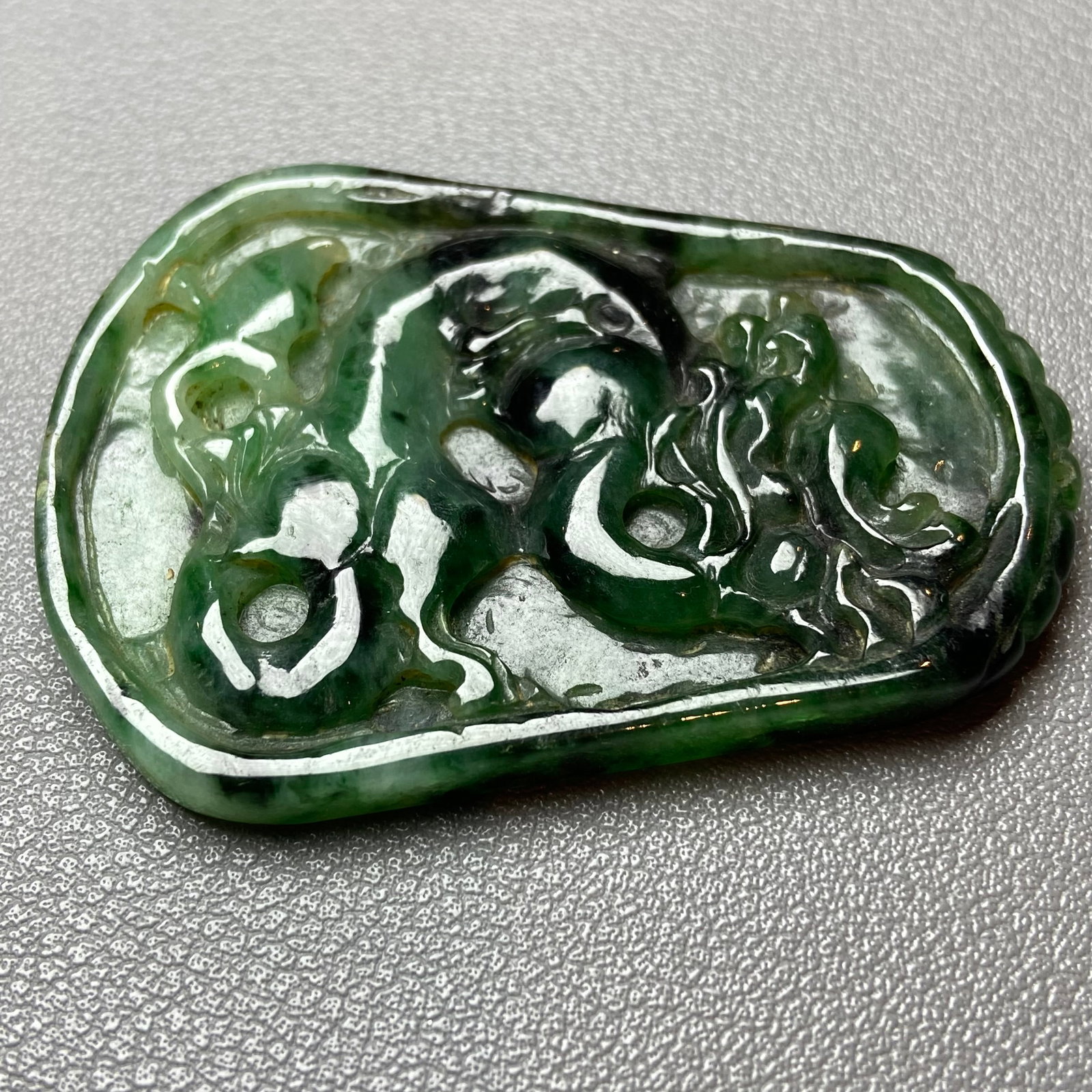Antique Chinese Natural Dark Green Jadeite Jade Pendant carved ancient dragon - 11