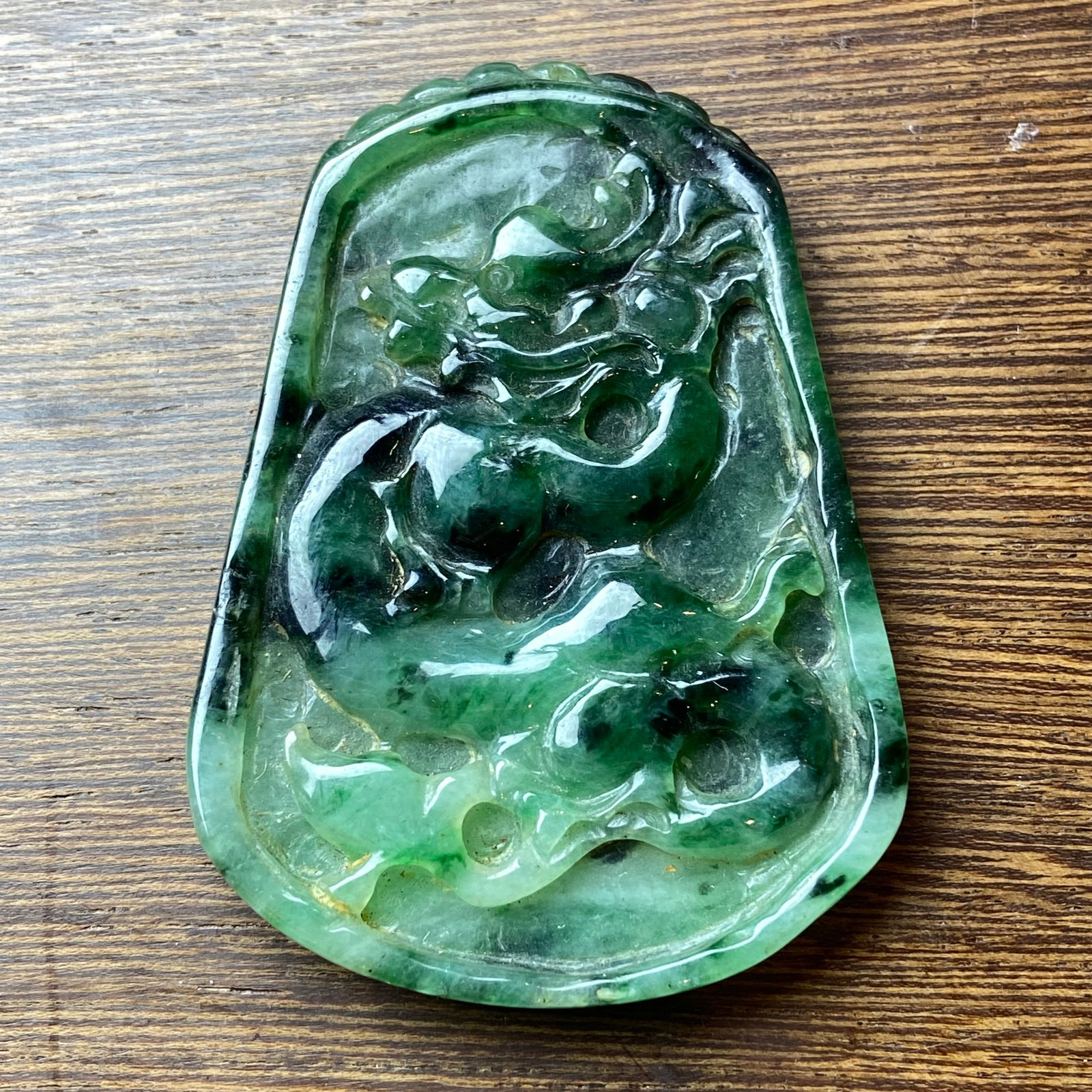 Antique Chinese Natural Dark Green Jadeite Jade Pendant carved ancient dragon - 2