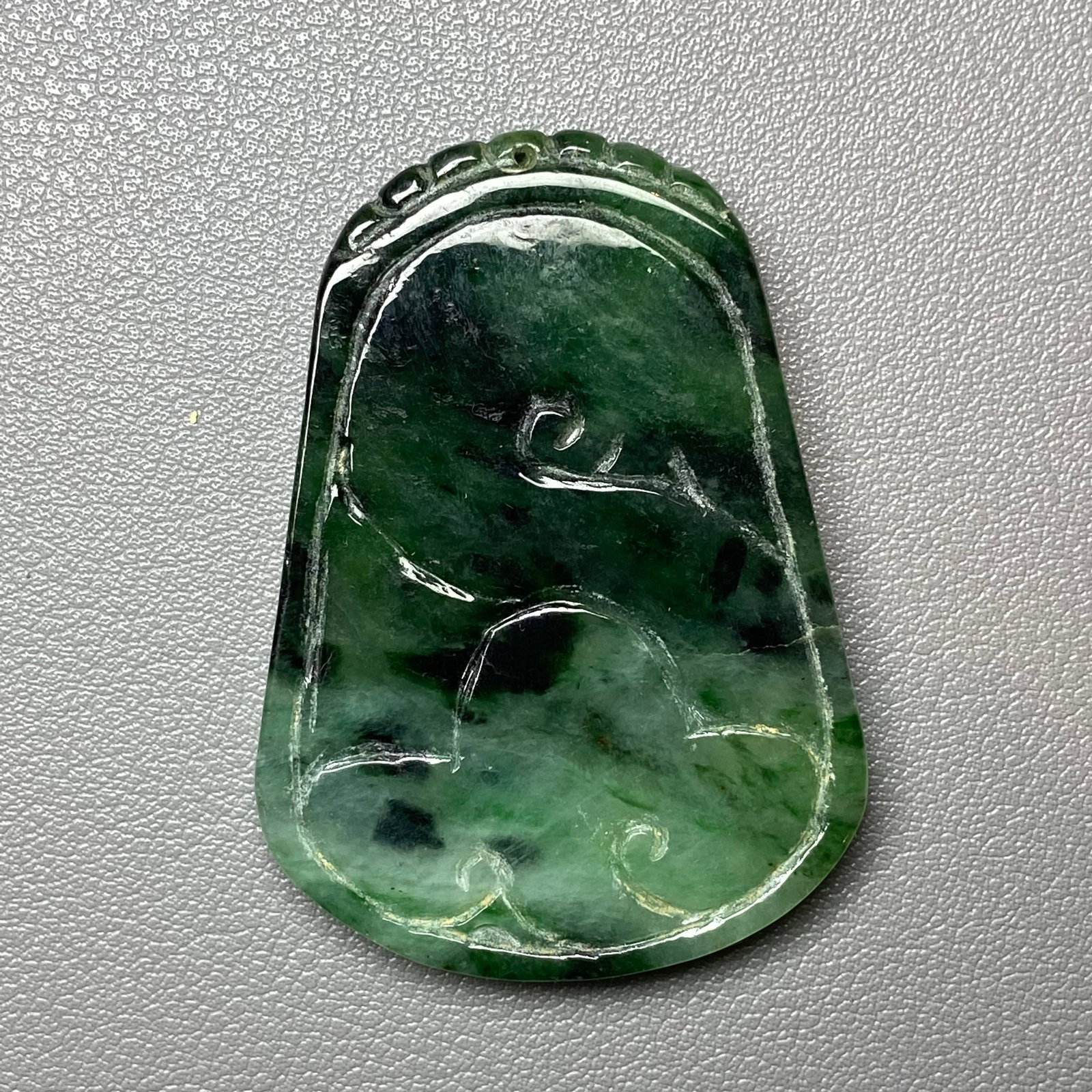 Antique Chinese Natural Dark Green Jadeite Jade Pendant carved ancient dragon - 5