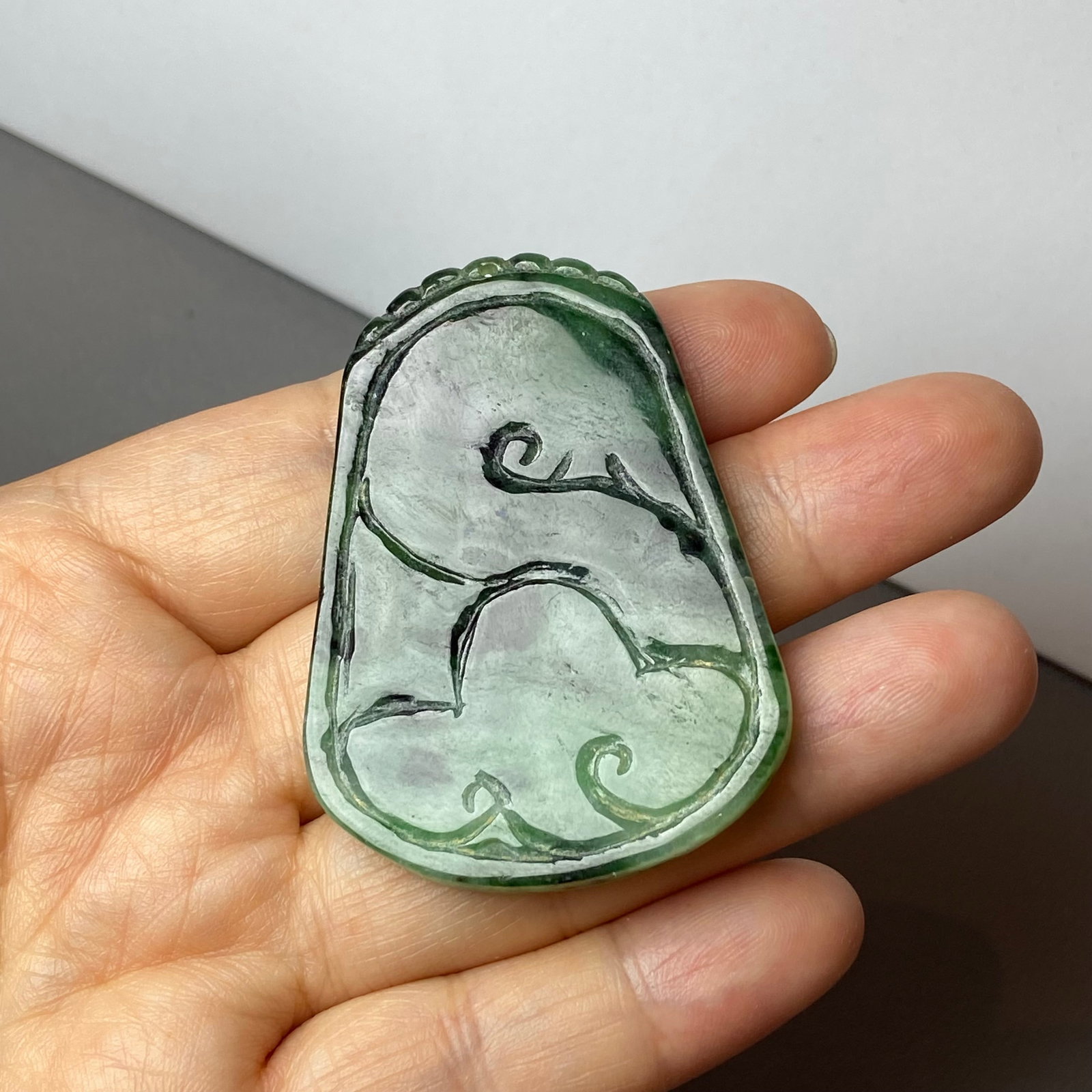 Antique Chinese Natural Dark Green Jadeite Jade Pendant carved ancient dragon - 6
