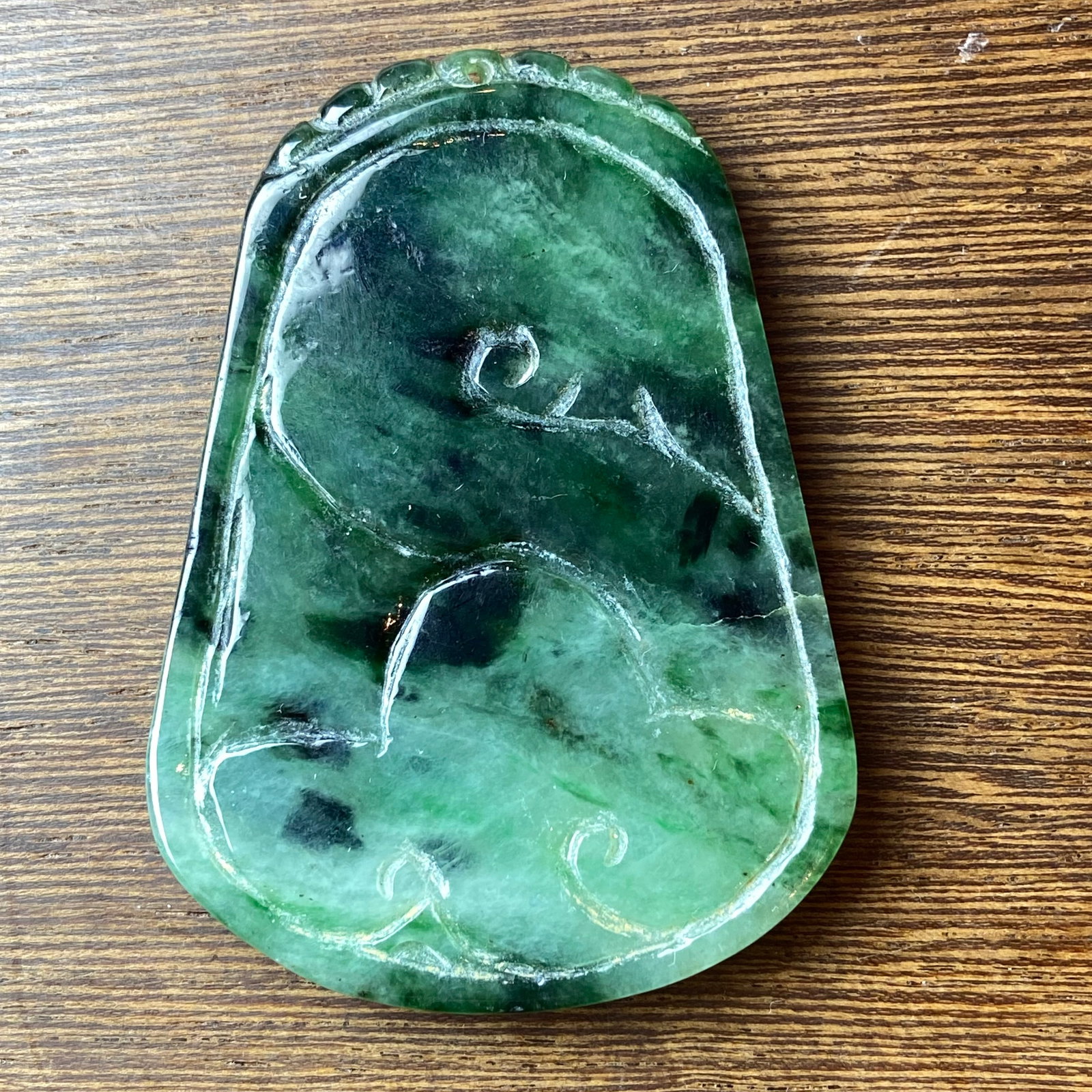 Antique Chinese Natural Dark Green Jadeite Jade Pendant carved ancient dragon - 7