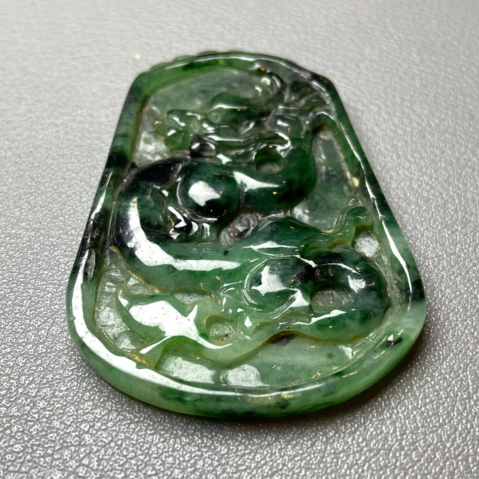 Antique Chinese Natural Dark Green Jadeite Jade Pendant carved ancient dragon - 8