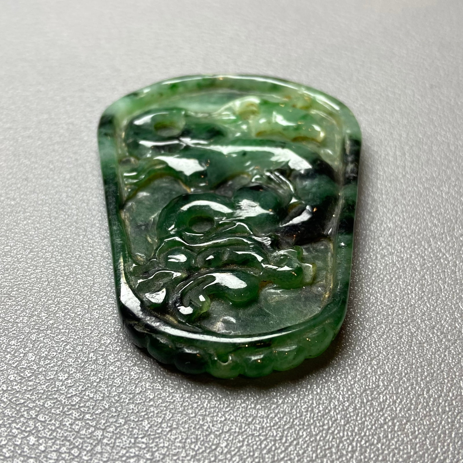Antique Chinese Natural Dark Green Jadeite Jade Pendant carved ancient dragon - 9