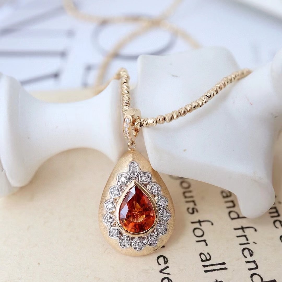 14K GOLD 1.3 CT NATURAL PARTSCHINITE & DIAMOND PENDANT - 2