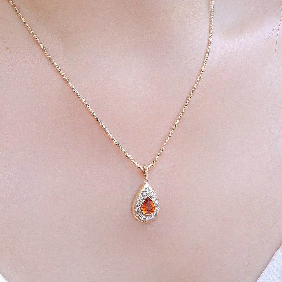 14K GOLD 1.3 CT NATURAL PARTSCHINITE & DIAMOND PENDANT - 3