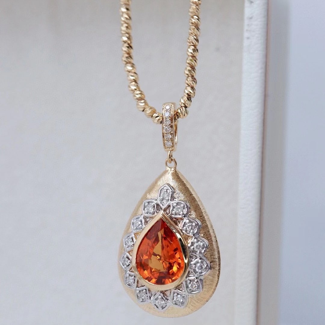 14K GOLD 1.3 CT NATURAL PARTSCHINITE & DIAMOND PENDANT - 4