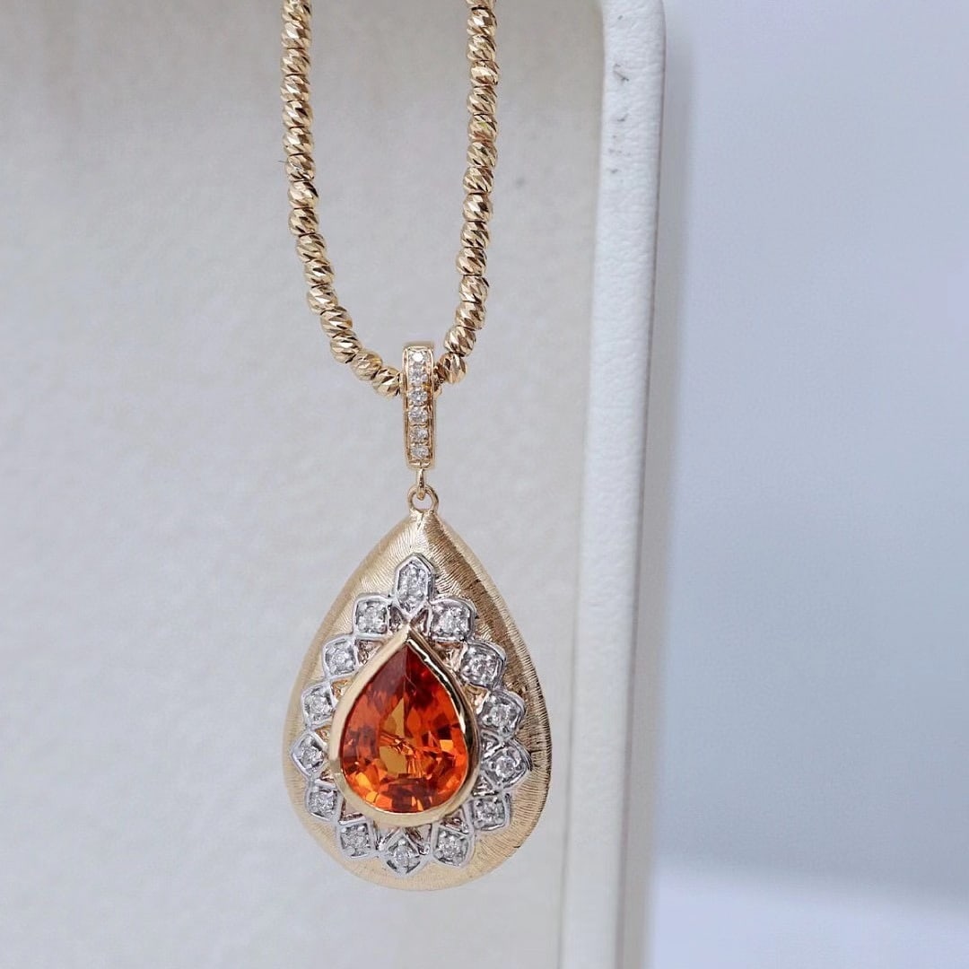 14K GOLD 1.3 CT NATURAL PARTSCHINITE & DIAMOND PENDANT - 5