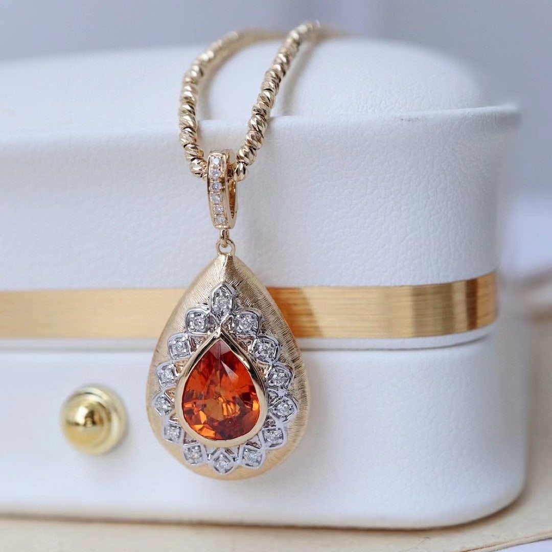 14K GOLD 1.3 CT NATURAL PARTSCHINITE & DIAMOND PENDANT - 6