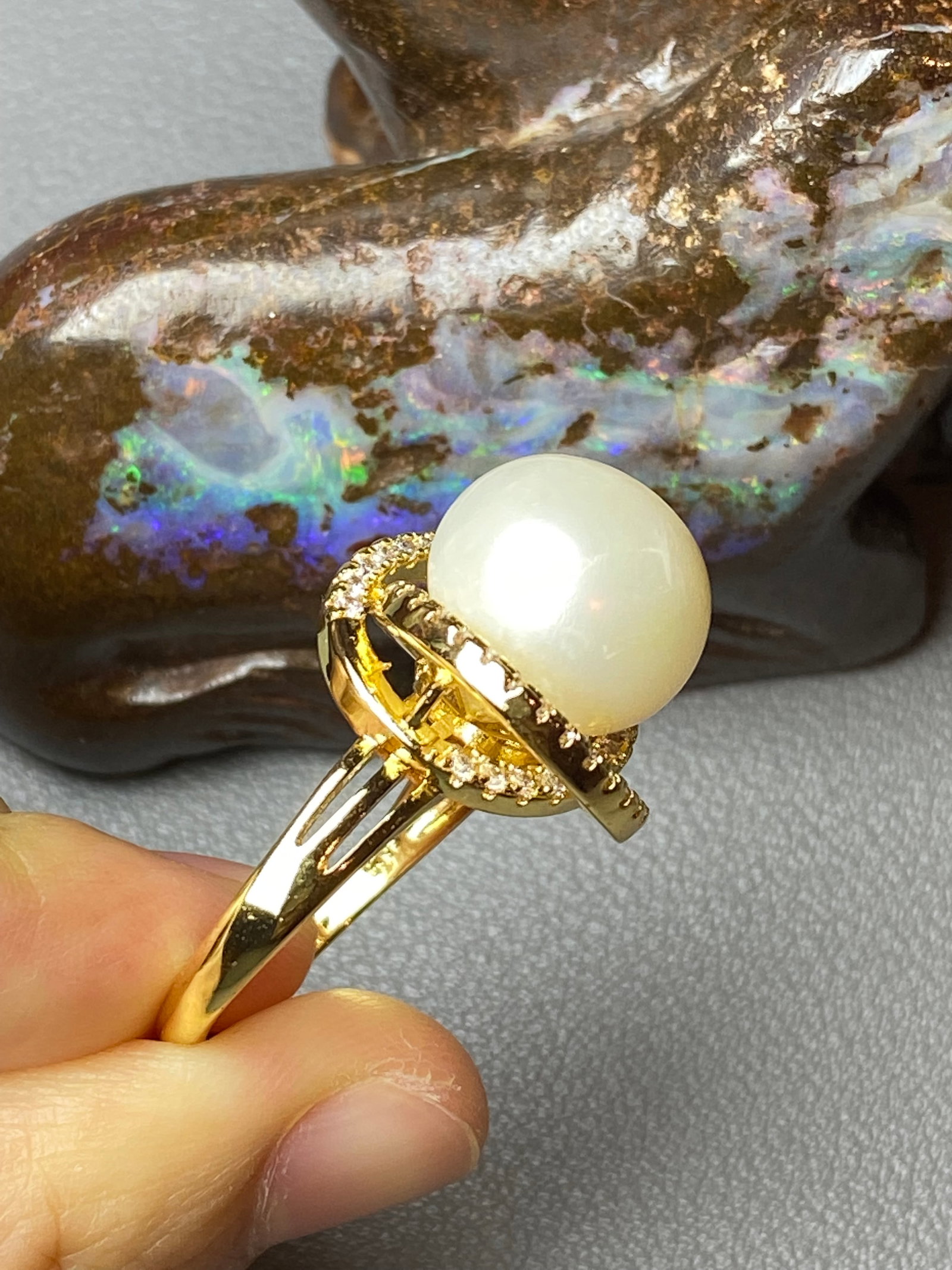 14mm Huge Edison White Freshwater Cultured Pearl 18k Gold Vermeil Ring - 5
