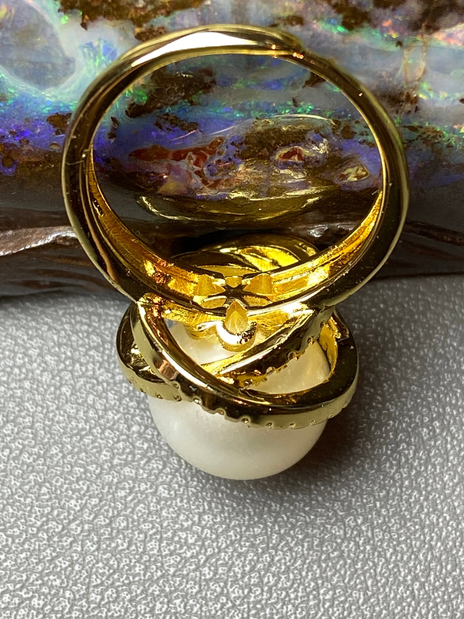 14mm Huge Edison White Freshwater Cultured Pearl 18k Gold Vermeil Ring - 6