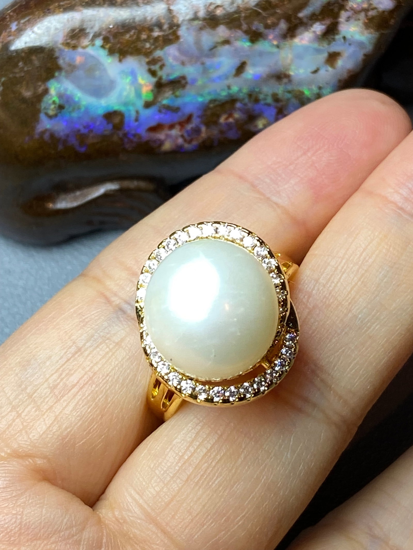 14mm Huge Edison White Freshwater Cultured Pearl 18k Gold Vermeil Ring - 7