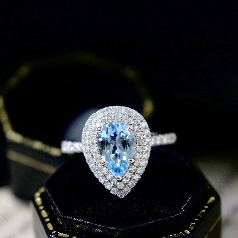 14K GOLD 1.54 CTW NATURAL AQUAMARINE & DIAMOND RING - 2