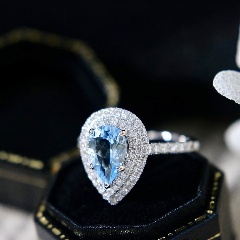 14K GOLD 1.54 CTW NATURAL AQUAMARINE & DIAMOND RING - 3
