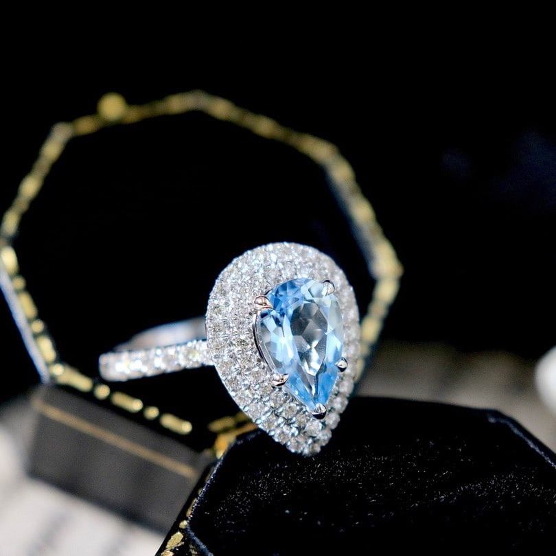 14K GOLD 1.54 CTW NATURAL AQUAMARINE & DIAMOND RING - 4