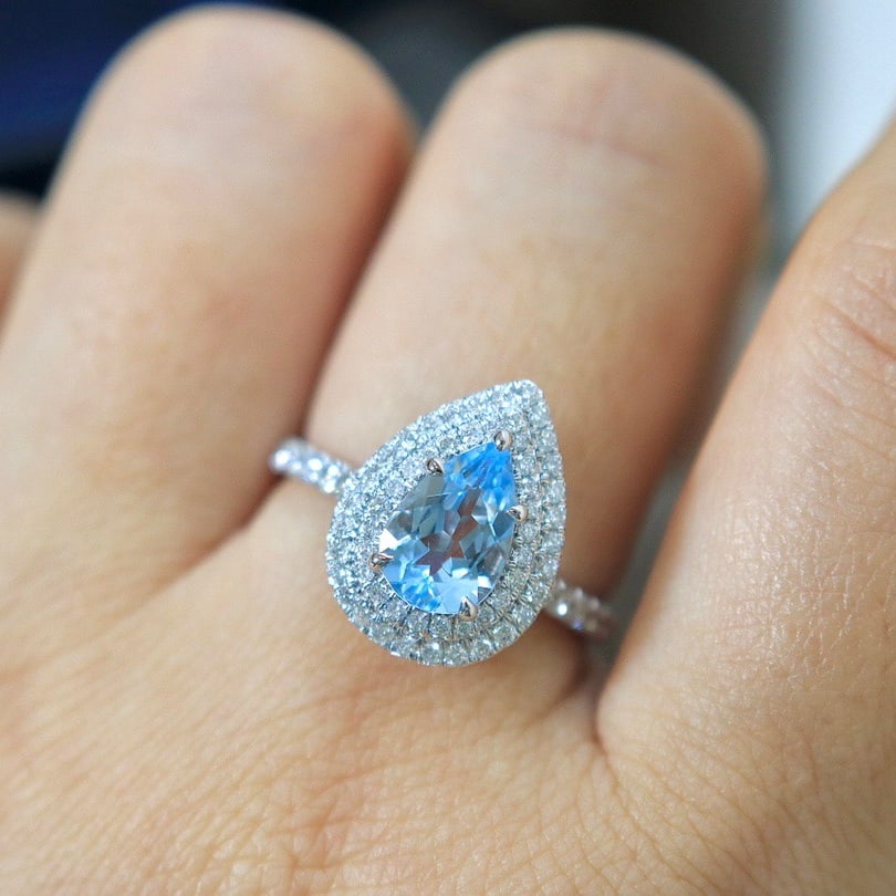 14K GOLD 1.54 CTW NATURAL AQUAMARINE & DIAMOND RING - 5