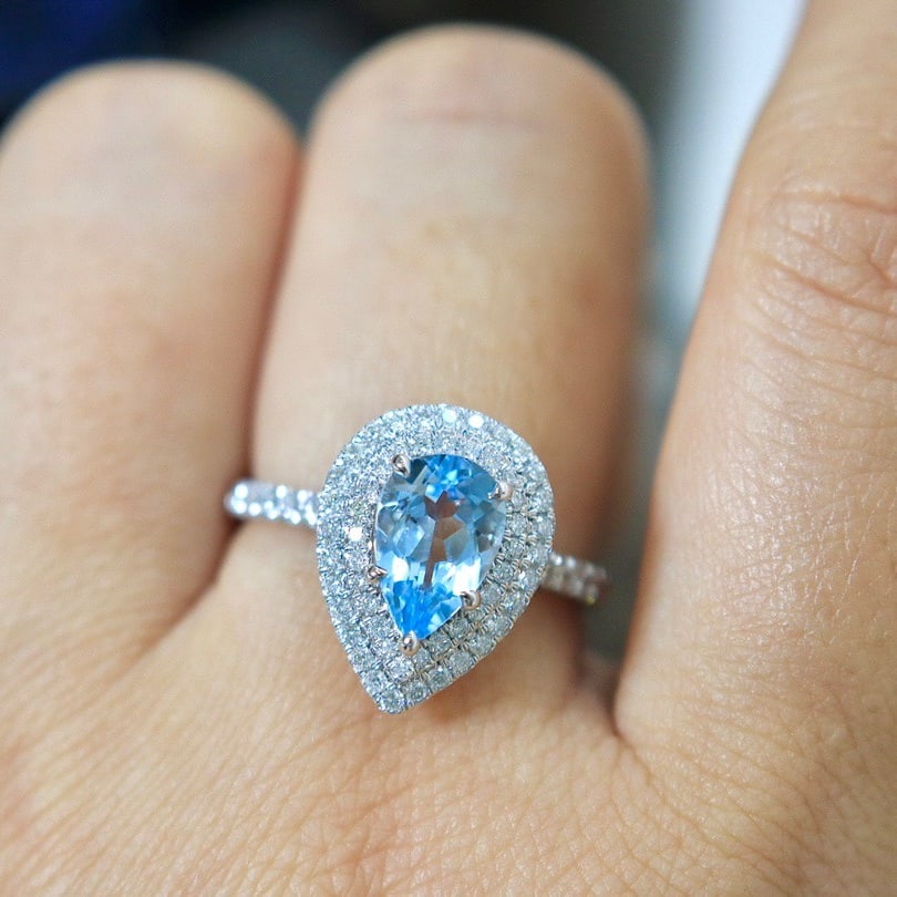 14K GOLD 1.54 CTW NATURAL AQUAMARINE & DIAMOND RING - 6