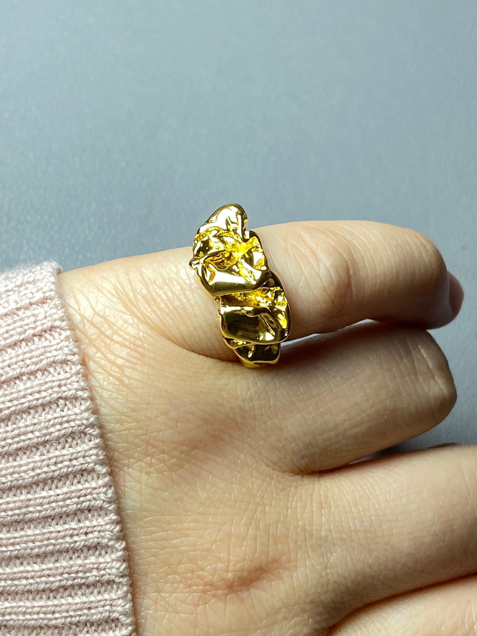 18k gold plated solid silver molten ring pinky knuckle rings - 2
