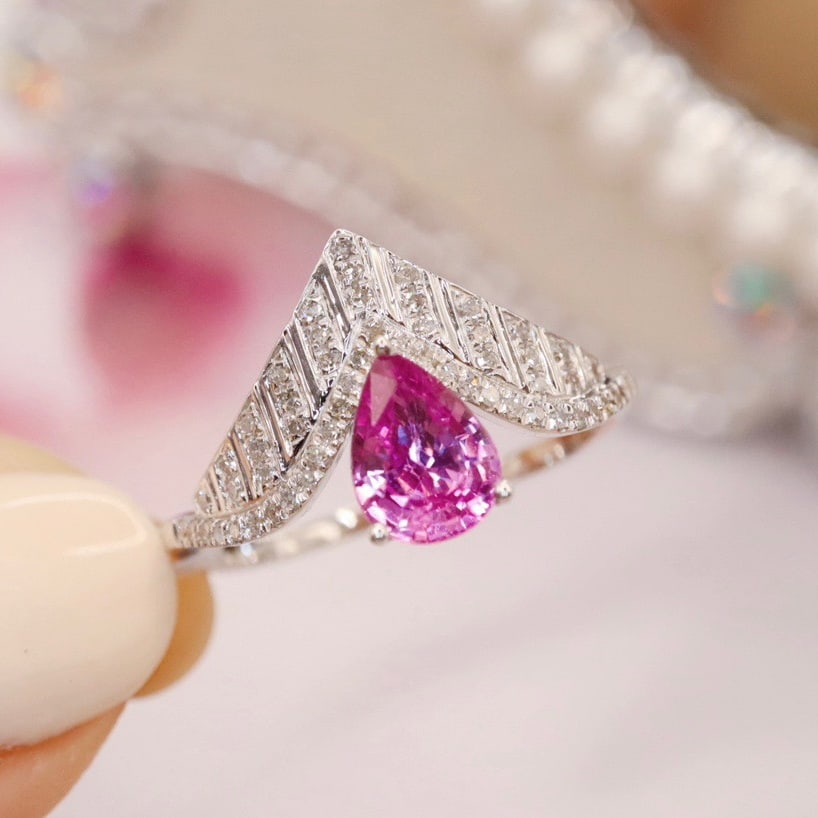 14K GOLD 1.15 CTW NATURAL PADPARADSCHA SAPPHIRE & DIAMOND RING - 2