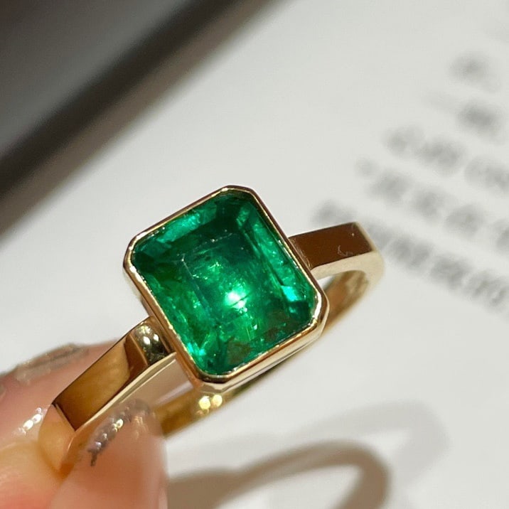 14K GOLD 1.61 CT VIVID GREEN NATURAL EMERALD RING - 3